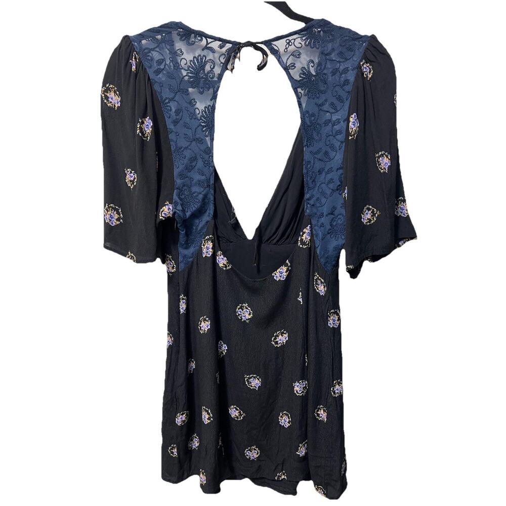 Free People Mockingbird Floral Print Black Embroidered Mini Tunic Dress Size 8 - Picture 3 of 8